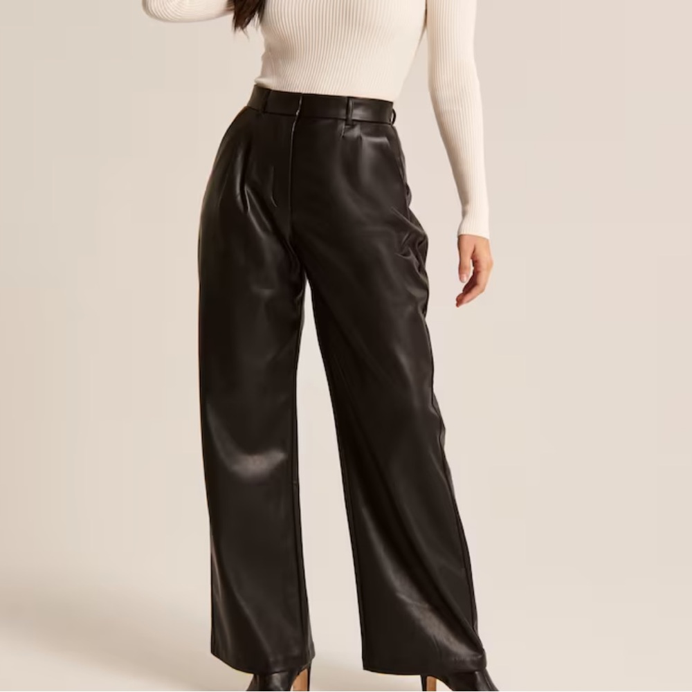 Tailored Vegan Leather Wide Leg Pant (Abercrombie Curve Love)